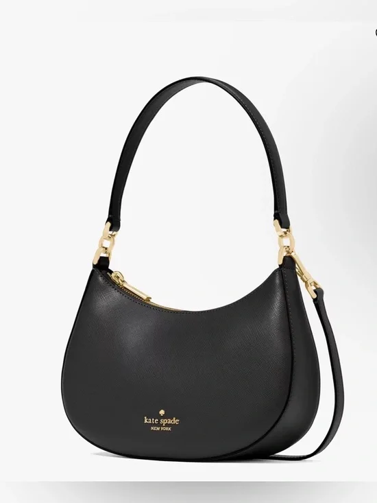 kate spade Black Saffiano Crescent Shoulder Bag w/matching card case. NWT - Picture 5 of 16